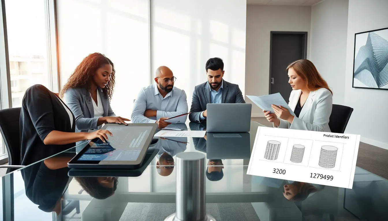 diverse professionals discussing data analysis in a modern office.